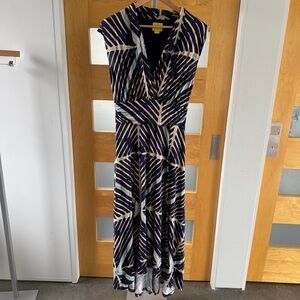 Maeve Navy and Cream Geometric Maxi Dress